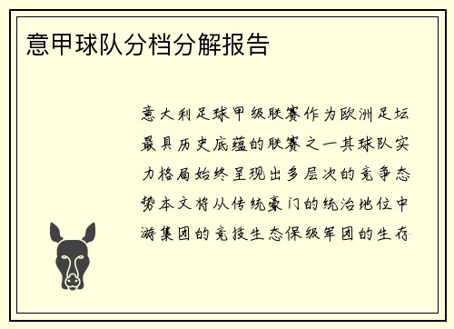 意甲球队分档分解报告